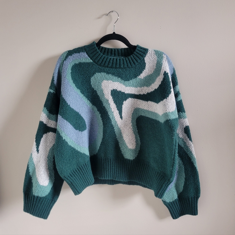 Colorblock Swirl Abstract Cropped Sweater Womens Size Medium - Picture 1 of 8